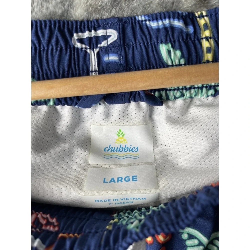 Chubbies Men's L Blue Tropical Flamingo Graphic Lined Drawstring Swim Shorts
